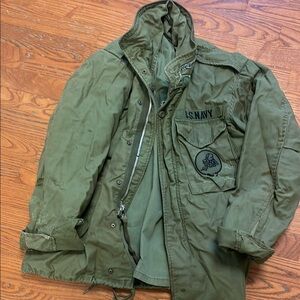 Original Vintage Navy Olive Green Military Jacket XL